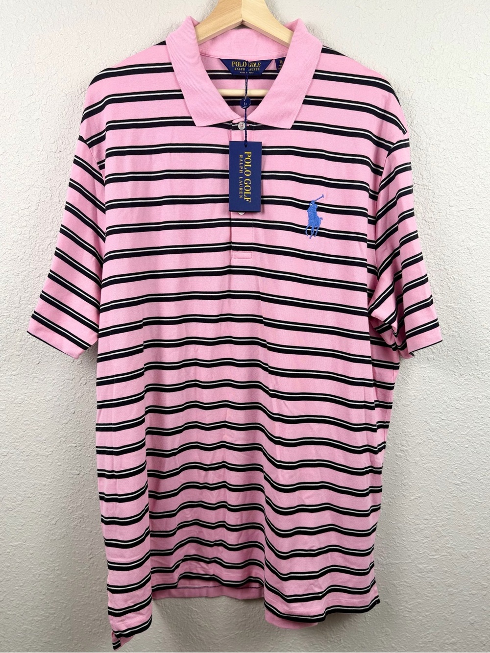 Men’s Polo Ralph Lauren Golf Polo Shirt XL Pink Striped Wicking Performance NWT